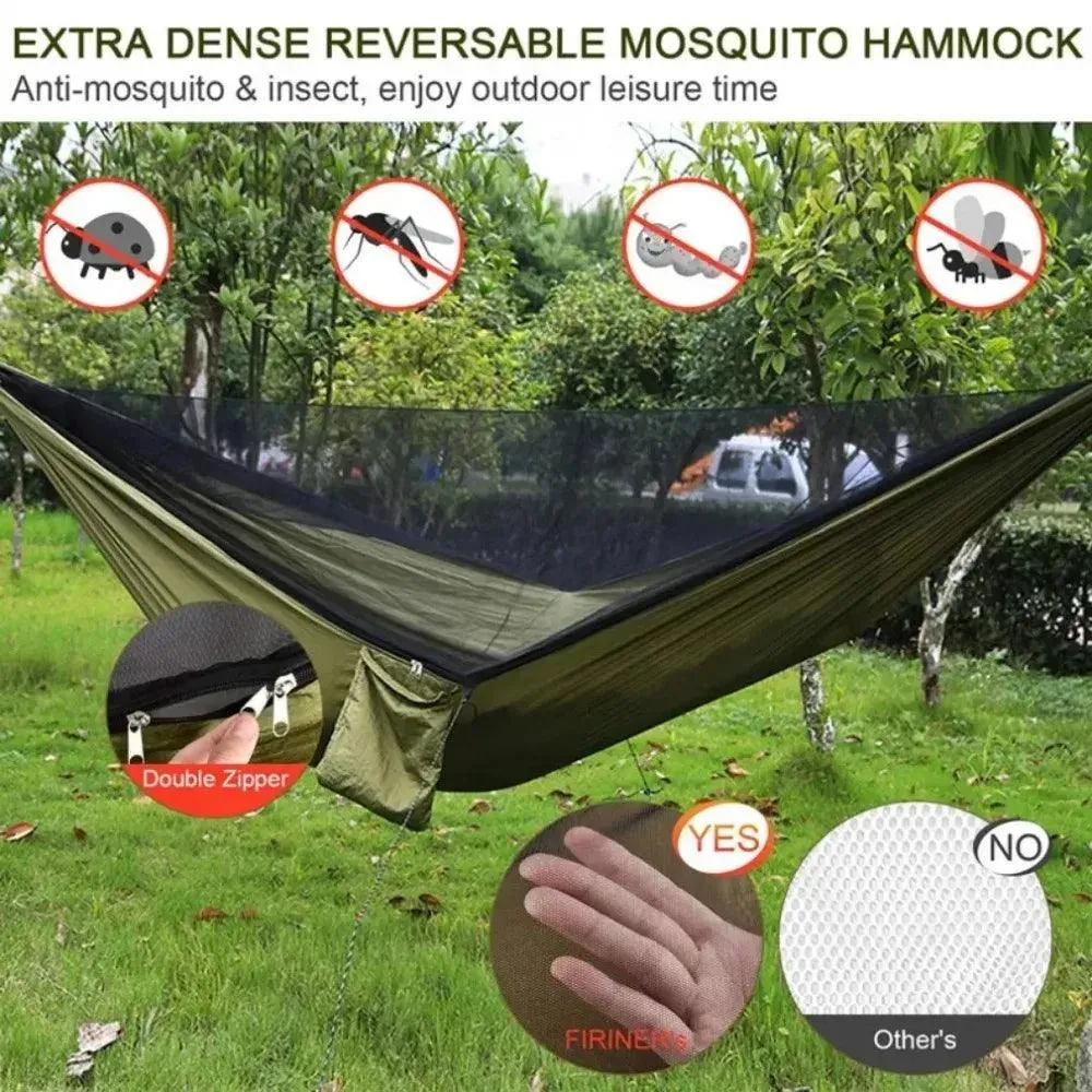 🏕️ Outdoor Camping Hammock with Mosquito Net | Lightweight Parachute Fabric Hanging Hammock Bed, 250x120cm 🌳