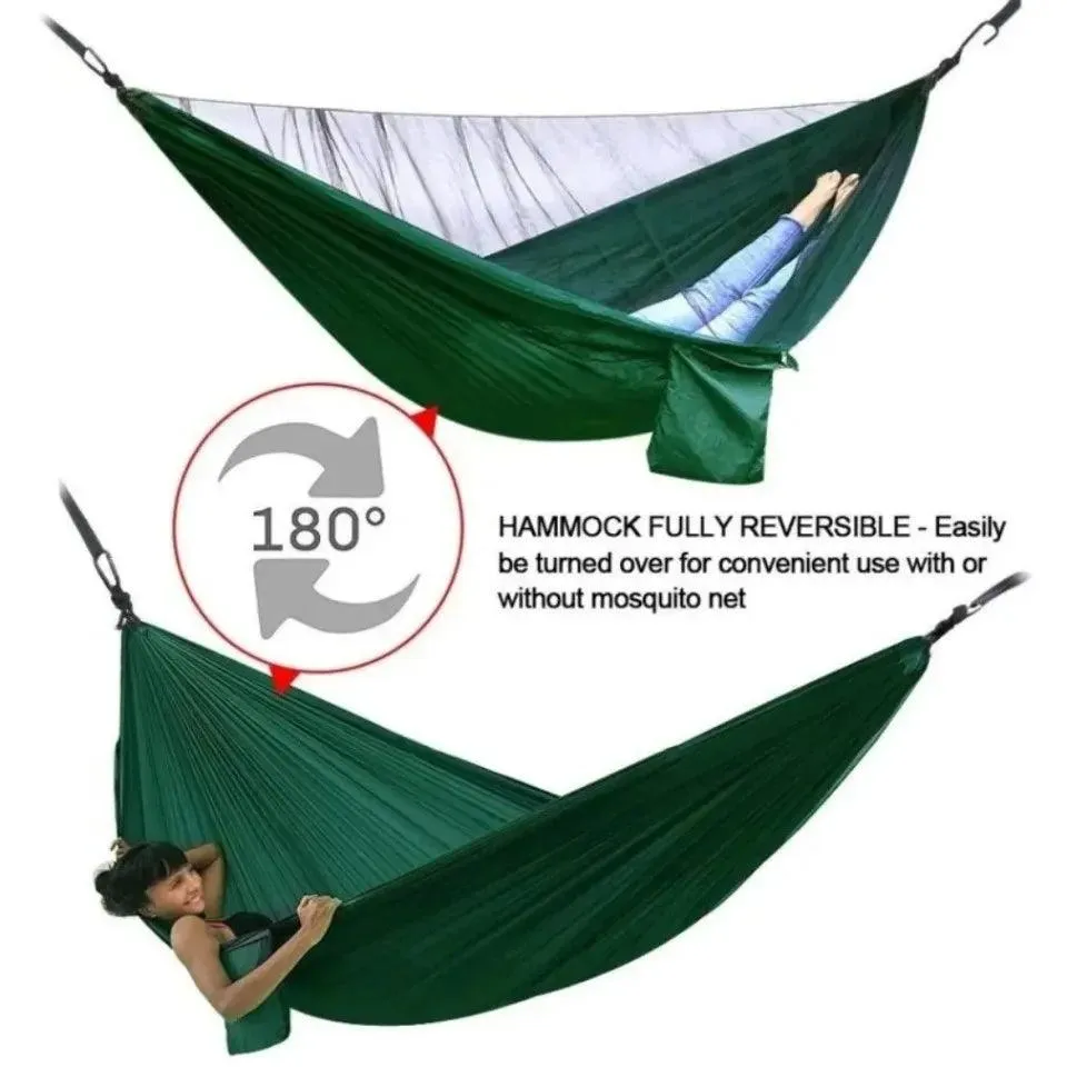 🏕️ Outdoor Camping Hammock with Mosquito Net | Lightweight Parachute Fabric Hanging Hammock Bed, 250x120cm 🌳