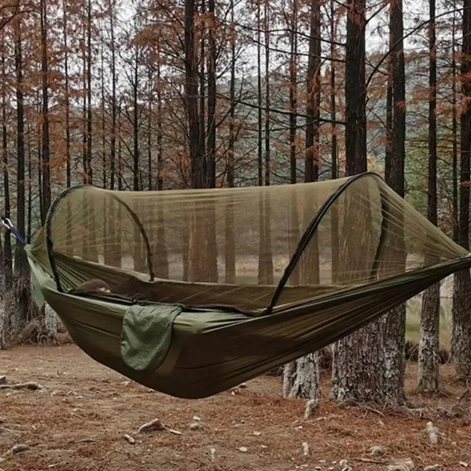 🏕️ Outdoor Camping Hammock with Mosquito Net | Lightweight Parachute Fabric Hanging Hammock Bed, 250x120cm 🌳