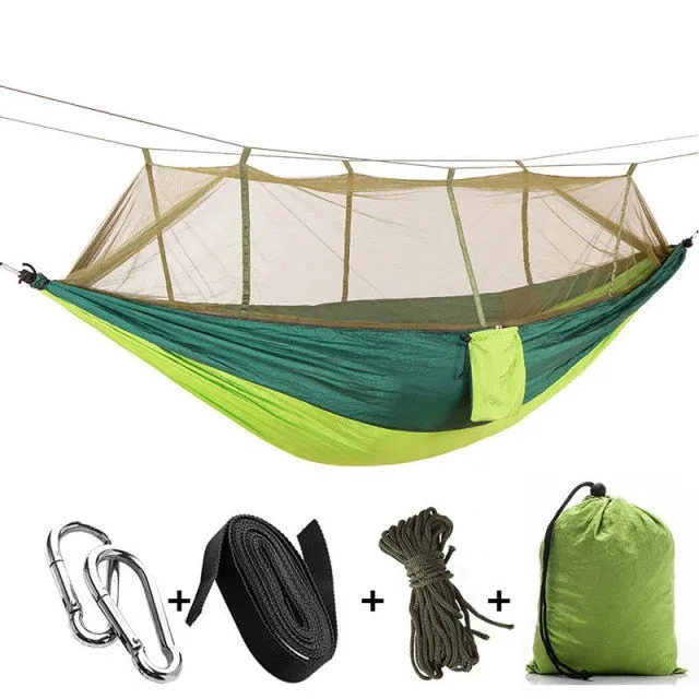 1-2 Person Portable Outdoor Camping Hammock with Mosquito Net High Strength Parachute