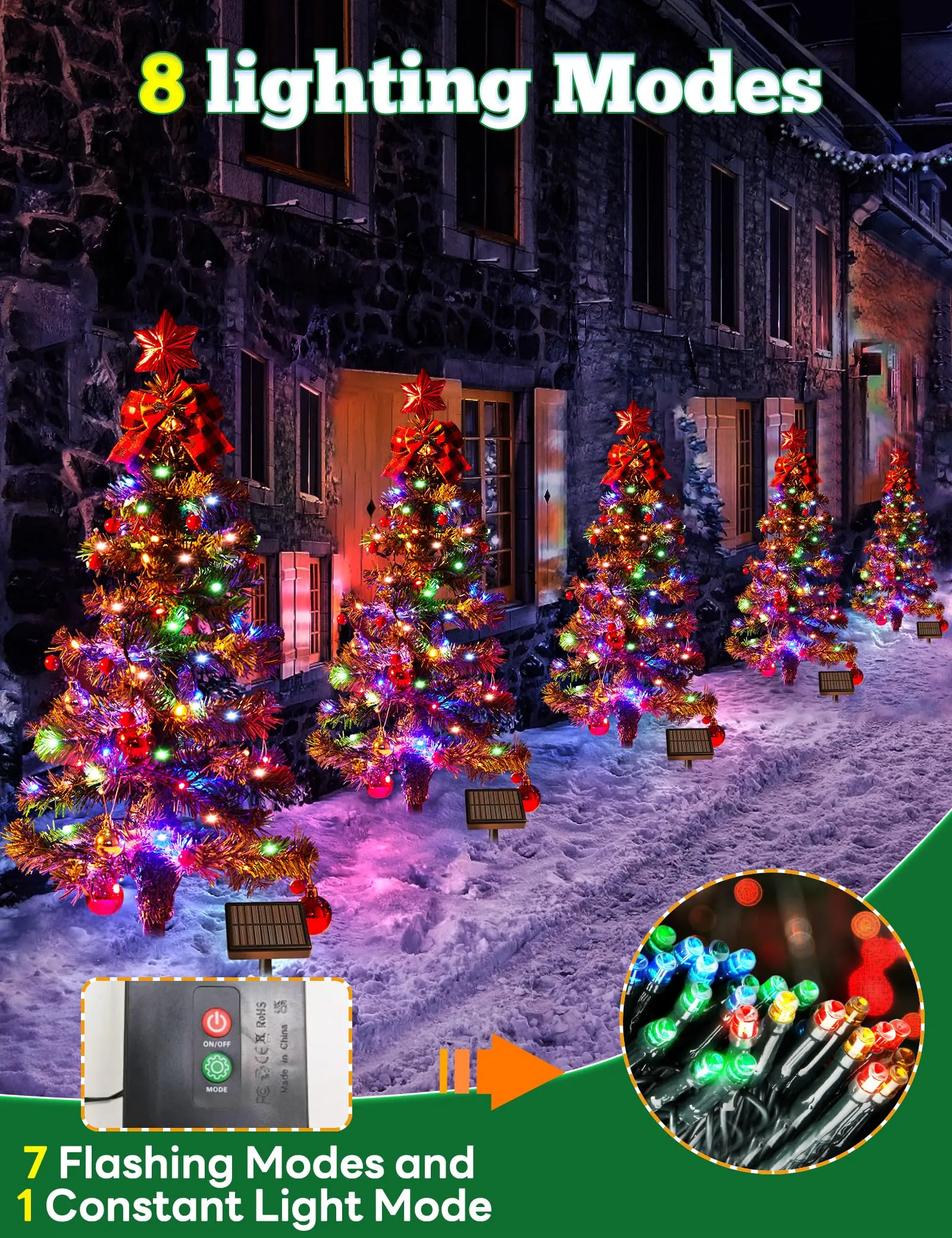 100LED Solar Christmas Tree Lights Outdoor Waterproof, 8 Modes Large Solar Christmas Trees Lights with Xmas Ball & Red Berry, Solar Powered Christmas Decorations for Outside Pathway Garden Yard Decor