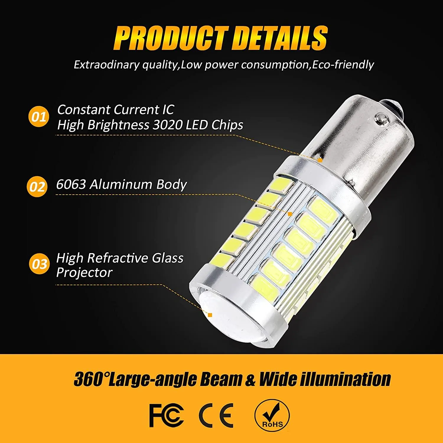 1156 P21W BA15S LED Backup Reverse/Turn Signal/Brake Tail Light Bulbs 20W 4000LM 6500K White 33LED Series | 2 Bulbs