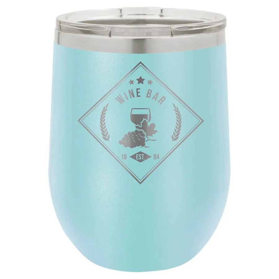 12 oz. Laser Engraved Wine Tumbler with Lid