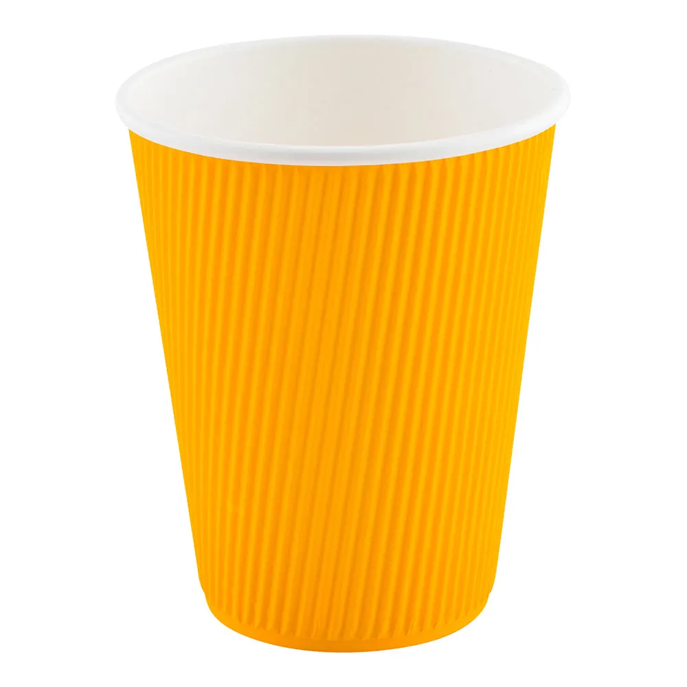 12 oz Yellow Paper Coffee Cup - Ripple Wall - 3 1/2" x 3 1/2" x 4 1/4" - 500 count box