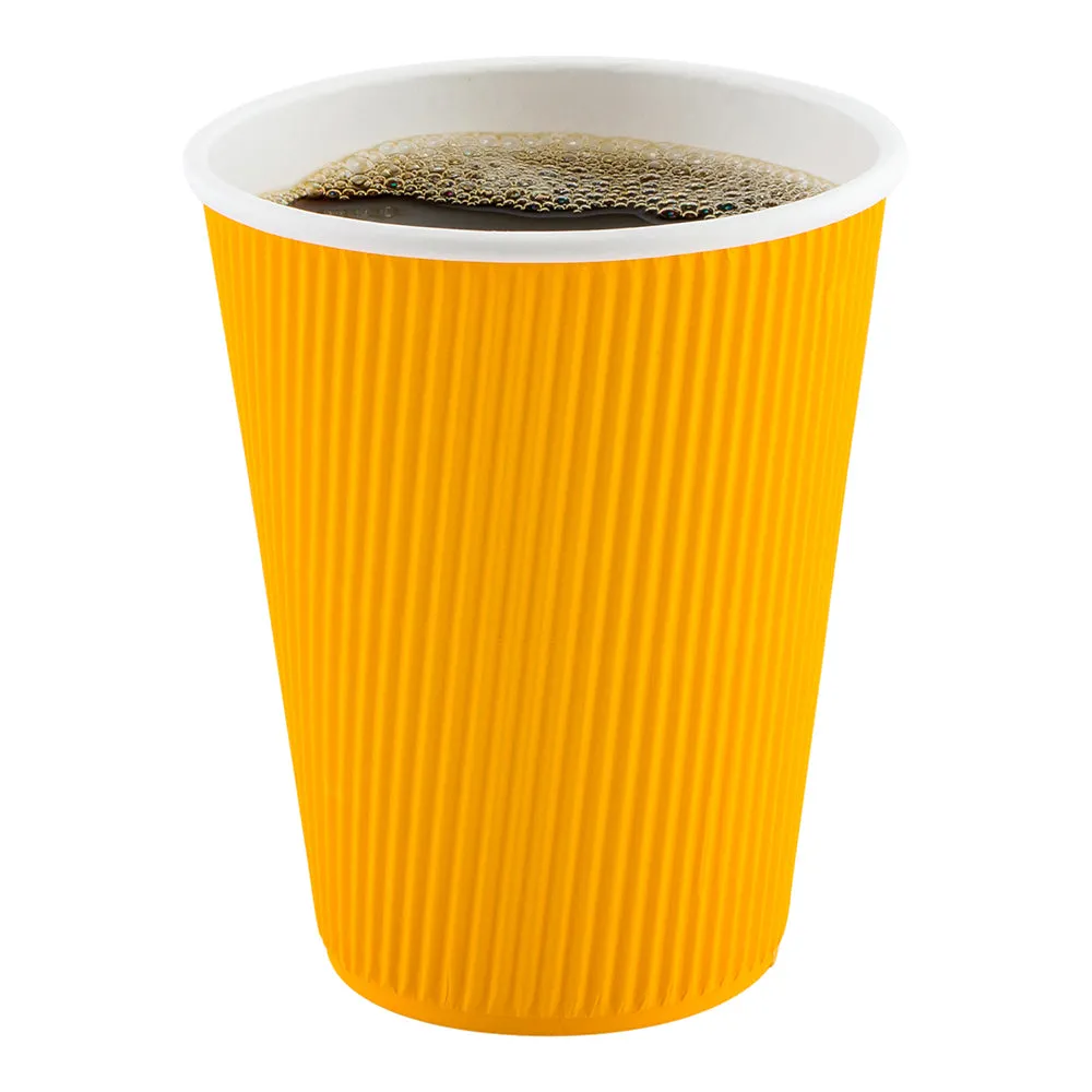 12 oz Yellow Paper Coffee Cup - Ripple Wall - 3 1/2" x 3 1/2" x 4 1/4" - 500 count box