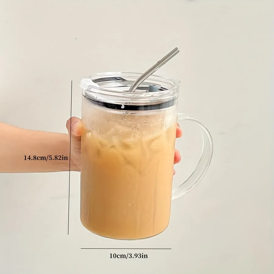 1L Heavy Duty Glass Water Cup with Straw and Lid