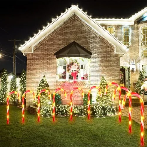 24 Pack Upgraded Waterproof Solar Christmas Candy Cane Lights, Christmas Pathway Stake Lights Outdoor with 8 Modes, Solar Pathway Makers Lights for Outdoor Yard Walkway Garden Christmas Decorations