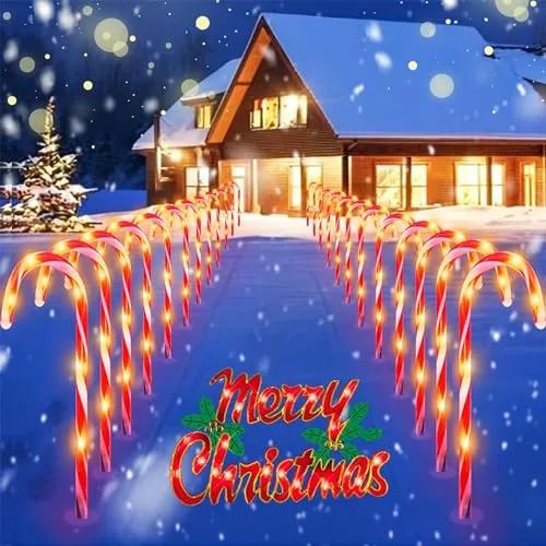 24 Pack Upgraded Waterproof Solar Christmas Candy Cane Lights, Christmas Pathway Stake Lights Outdoor with 8 Modes, Solar Pathway Makers Lights for Outdoor Yard Walkway Garden Christmas Decorations