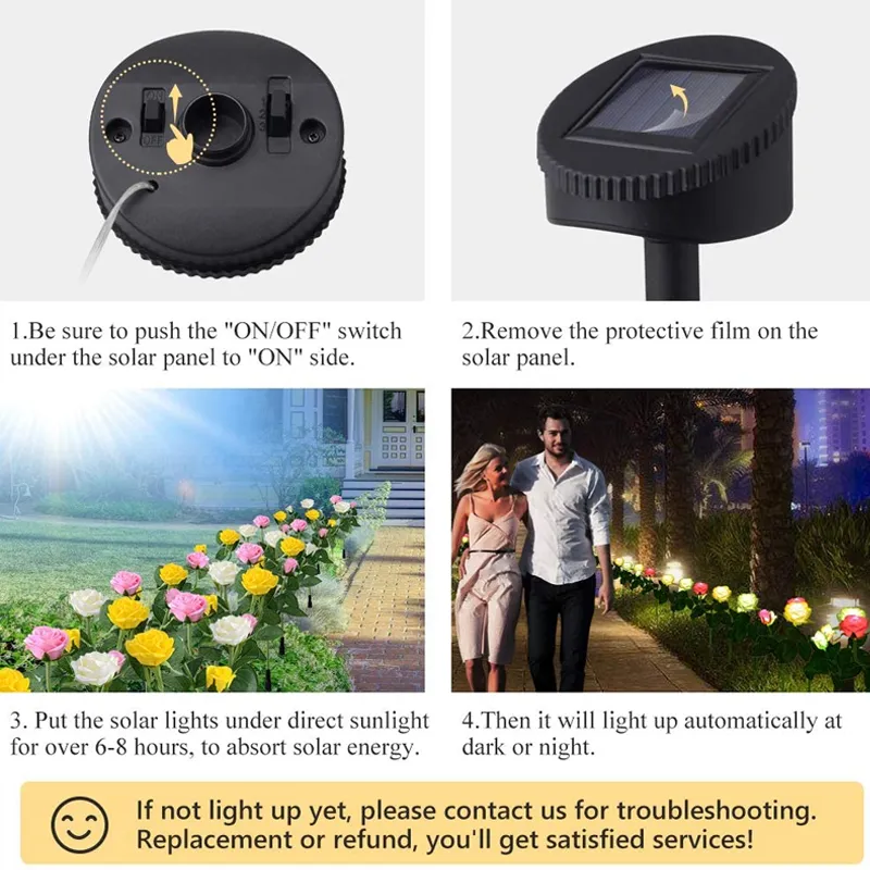 3LED Solar Rose Flower Light Waterproof Garden Landscape Lamp Outdoor Lawn Lamp Home Decorative Flower Night Lights