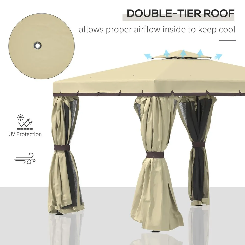 3x3m Patio Gazebo Water Repellent Roof, Mosquito Net Aluminium Beige