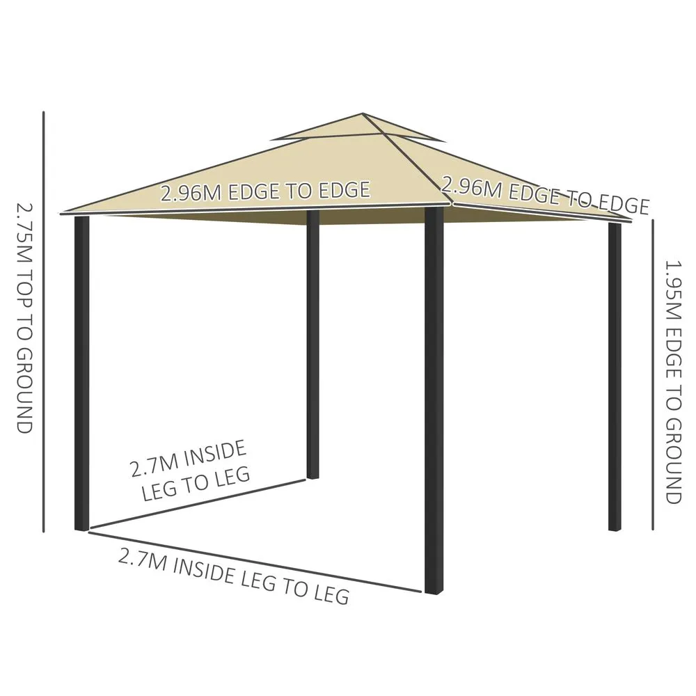 3x3m Patio Gazebo Water Repellent Roof, Mosquito Net Aluminium Beige