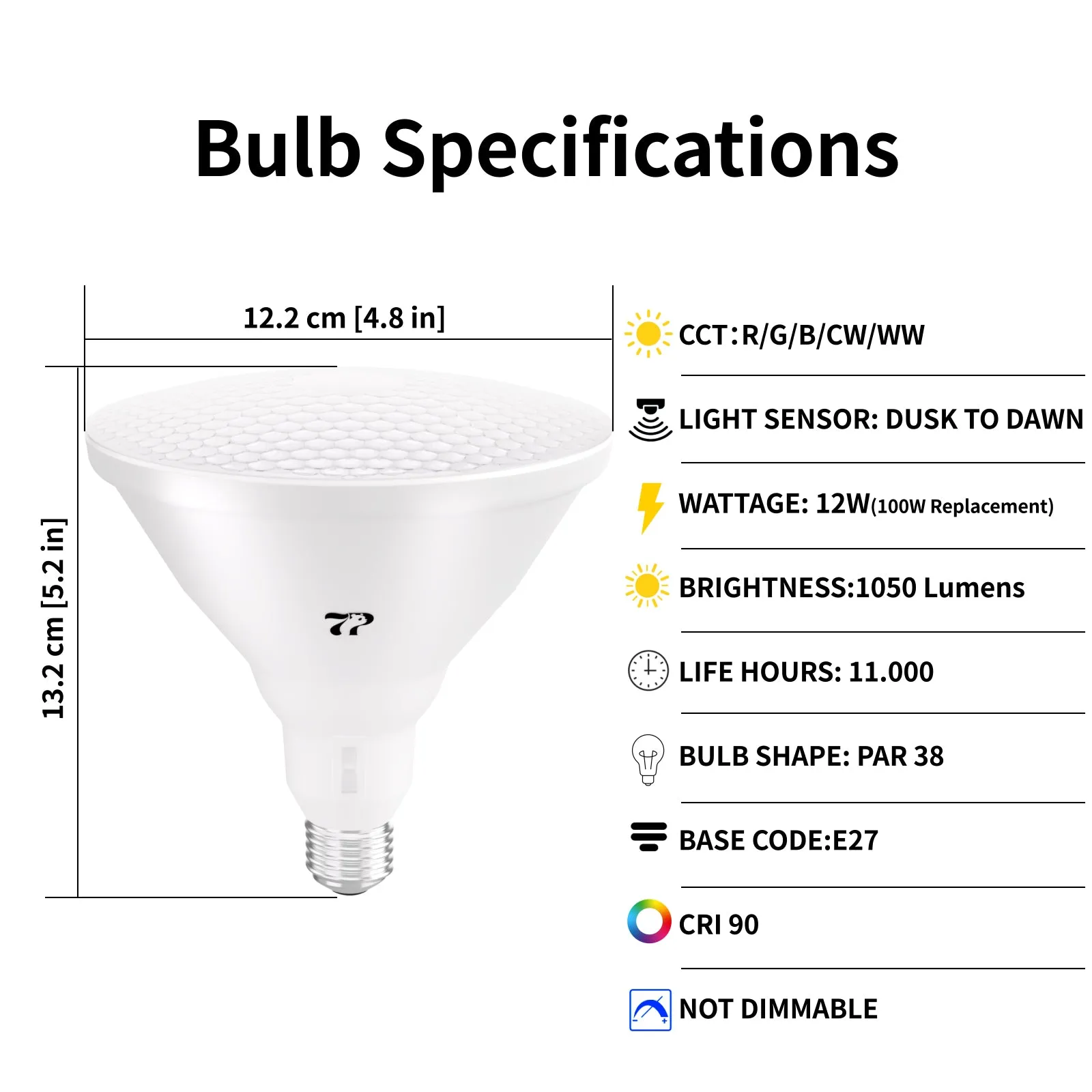 4PACK LED Outdoor PAR38 Dusk To Dawn 5CCT RGBCW 12W 1050LM Not Dimmable