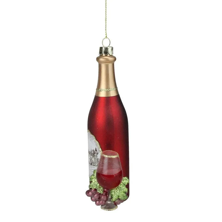 5.75" Red Wine Country Glass Bottle Christmas Ornament