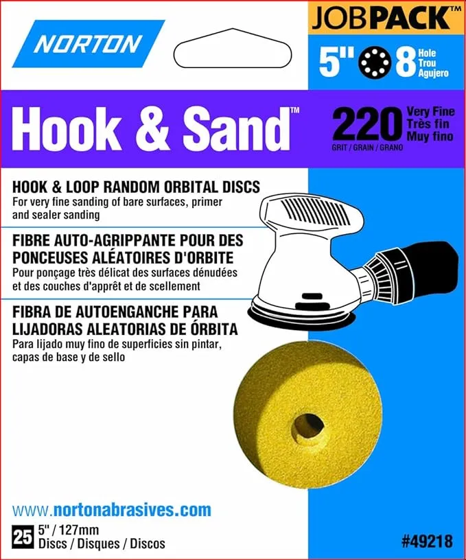 5" Very Fine P220 Grit Paper Hook & Loop Disc (25/Pack)