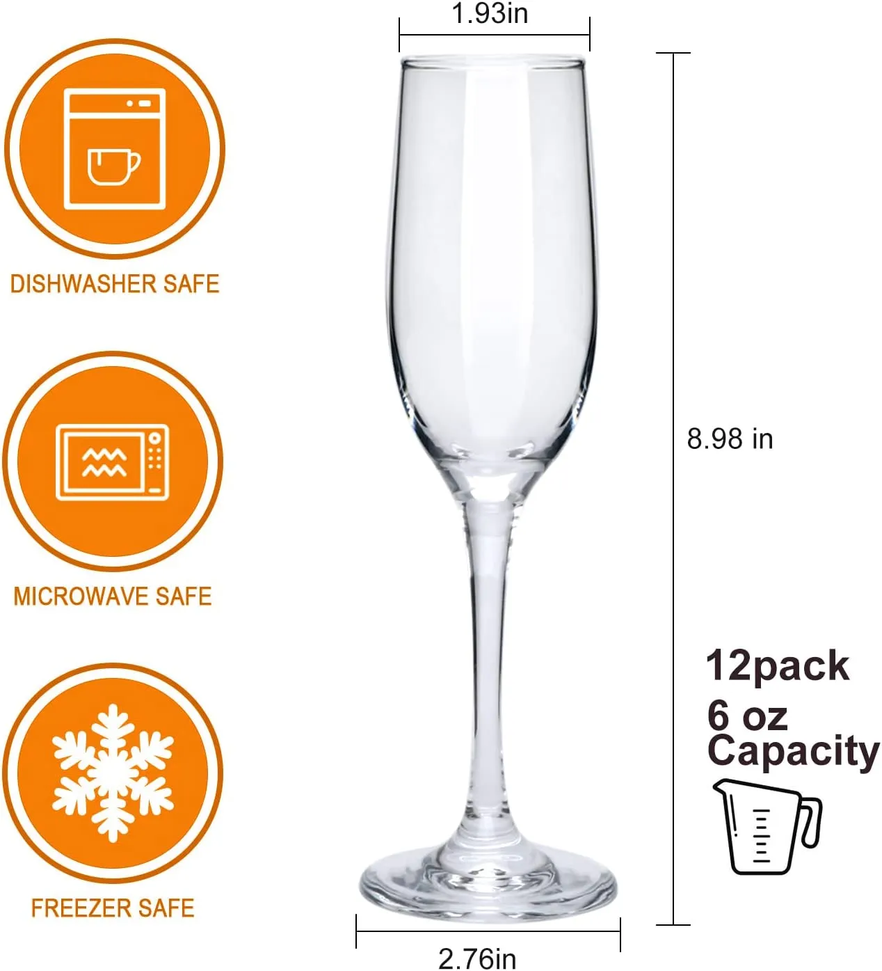 6 oz Champagne Glasses, Champagne Flutes Set of 12