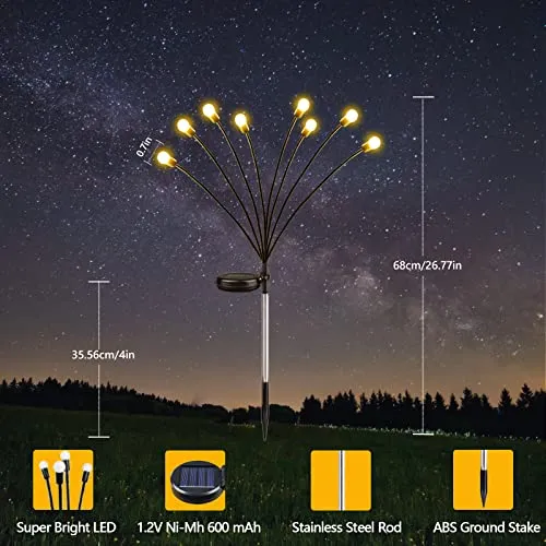 6-Pack Solar Garden Lights for Outdoor Christmas Decorations, Swaying Solar Christmas Lights (Sway by Wind), Waterproof 48 LED Firefly Solar Lights for Outside Yard Pathway Holiday Party (Warm White)