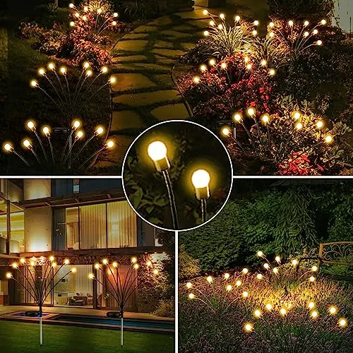 6-Pack Solar Garden Lights for Outdoor Christmas Decorations, Swaying Solar Christmas Lights (Sway by Wind), Waterproof 48 LED Firefly Solar Lights for Outside Yard Pathway Holiday Party (Warm White)