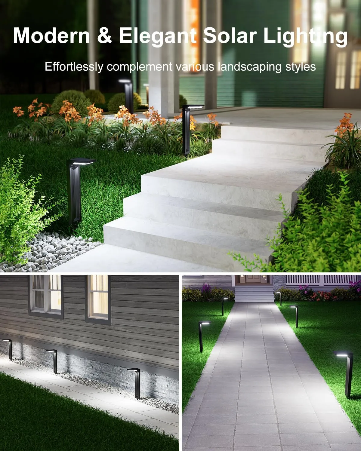 6 Pack Solar Powered Pathway Lights Outdoor Waterproof 30 LED Bright Walkway Landscape Lamp for Outside, Path, Driveway, Sidewalk, Yard, Lawn, Garden, Trail, Modern Design and 2 Modes (Cool White)