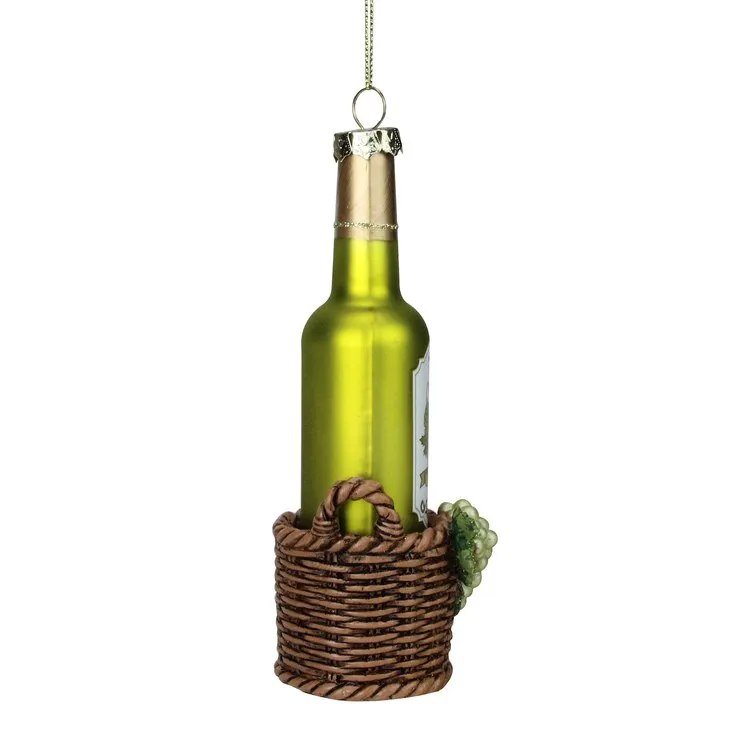 6.25" Green and Brown Hanging Glass Wine Bottle Christmas Ornament