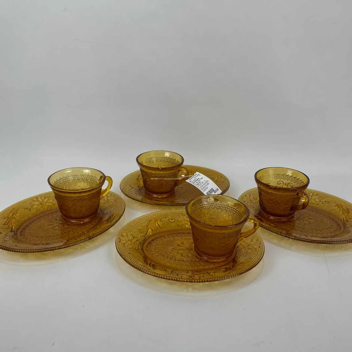 8 pc. set Amber Tiara International Glass Vintage Style Cup & Saucer