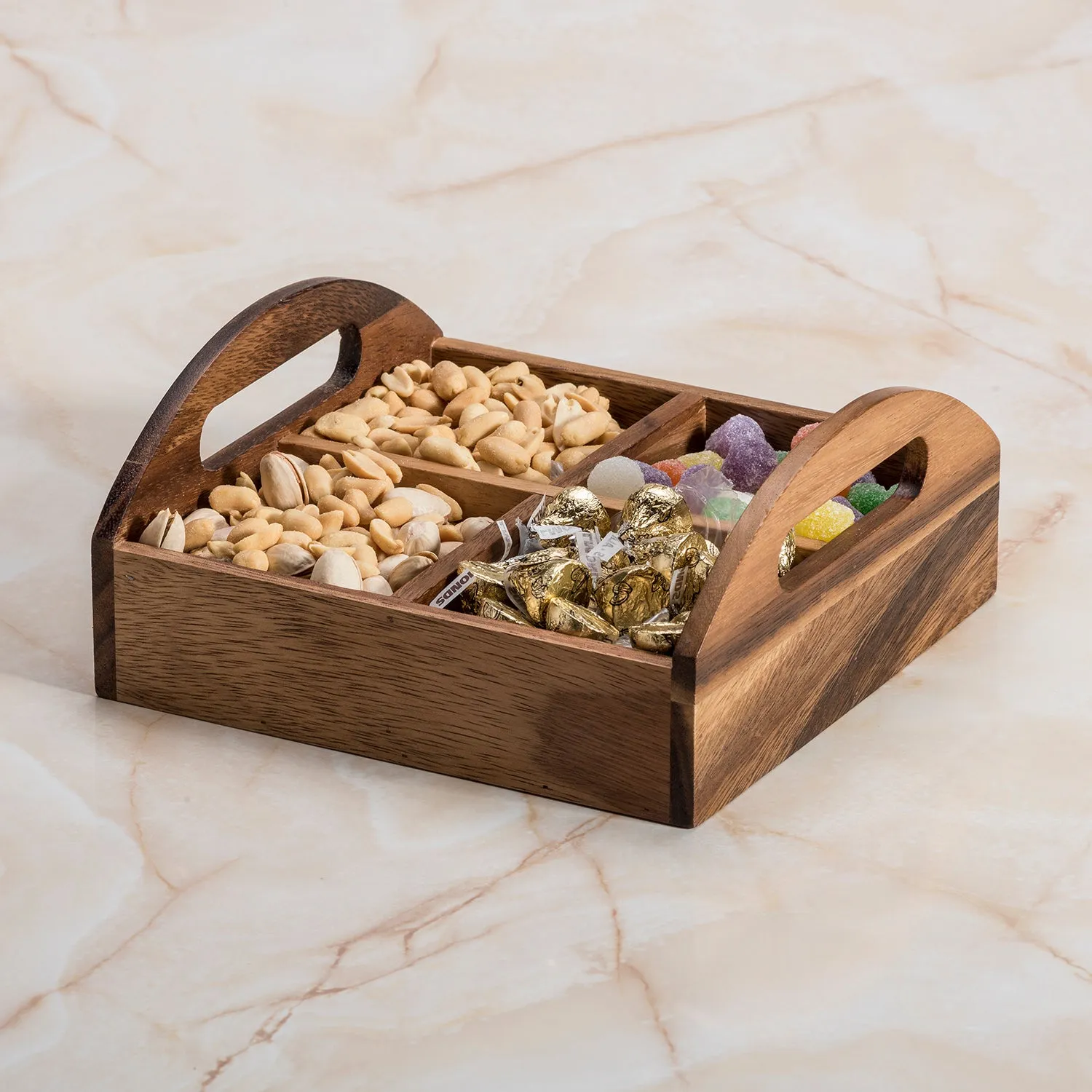 Acacia Wood 4 Compartment Snack Tray