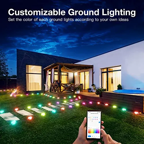 addlon Outdoor Ground Lights, 48ft Multicolor Smart Pathway Lights, 15Pack IP65 Waterproof Smart Landscape Lighting, App Control Walkway Lights with 8 Scene Modes Patio Light for Yard Garden