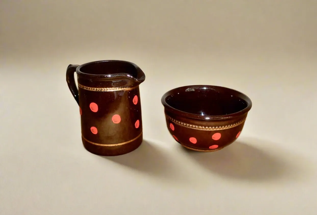 ALB Canal Ware Pottery Mini Creamer and Sugar Bowl