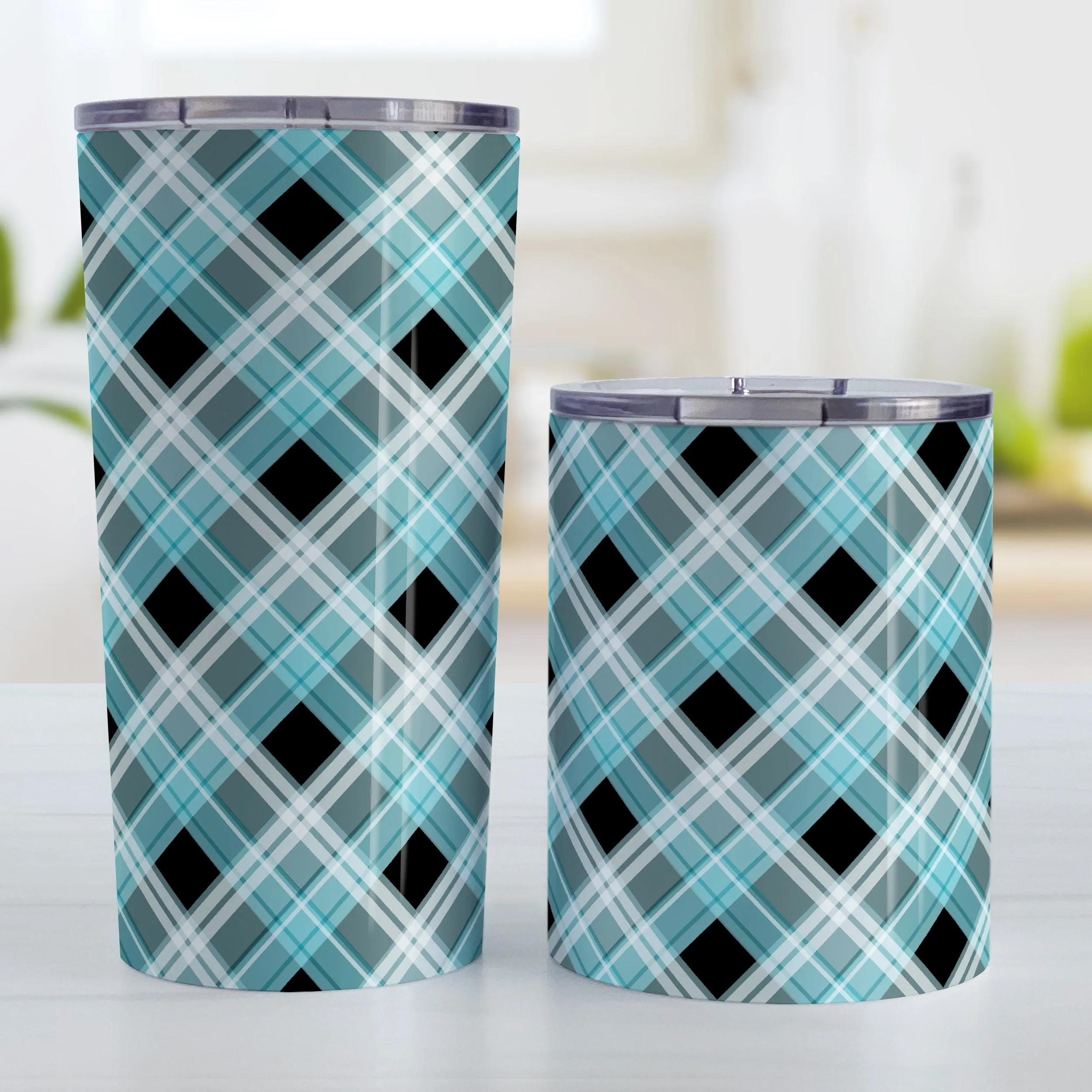 Alternative Black and Turquoise Plaid Tumbler Cup