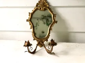 Antique Florentine Gold Gild Candle Holder Mirror Wall Mount