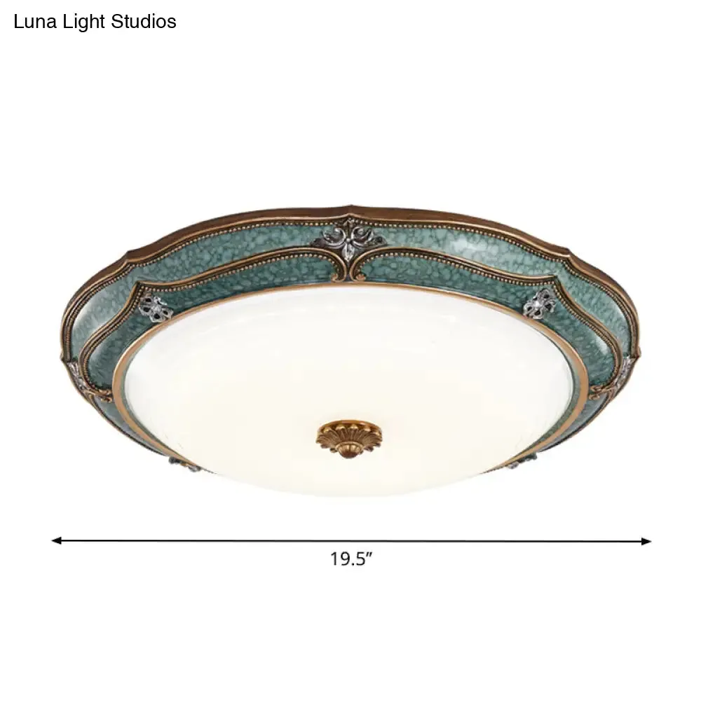 Antiqued Blue LED Dome Ceiling Mounted Fixture with Milky Glass Flush Lighting - Bedroom Décor, 13"/16"/19.5" Width