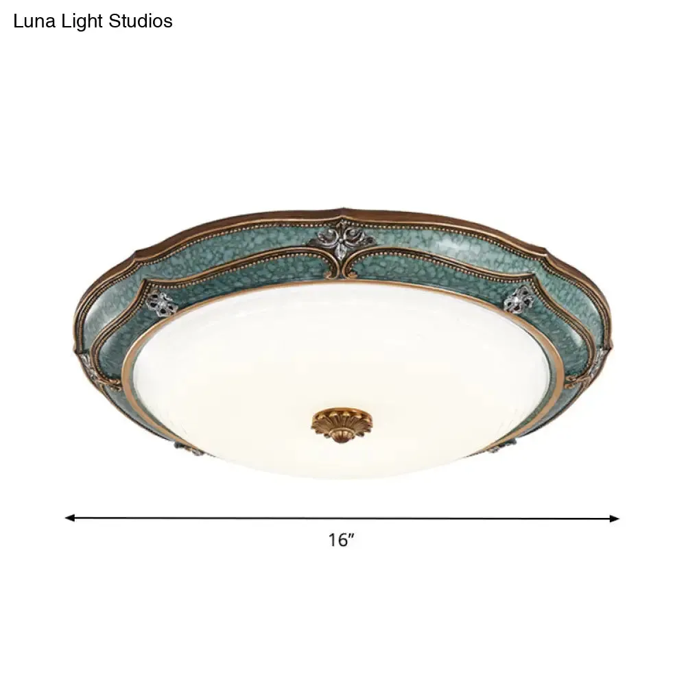 Antiqued Blue LED Dome Ceiling Mounted Fixture with Milky Glass Flush Lighting - Bedroom Décor, 13"/16"/19.5" Width