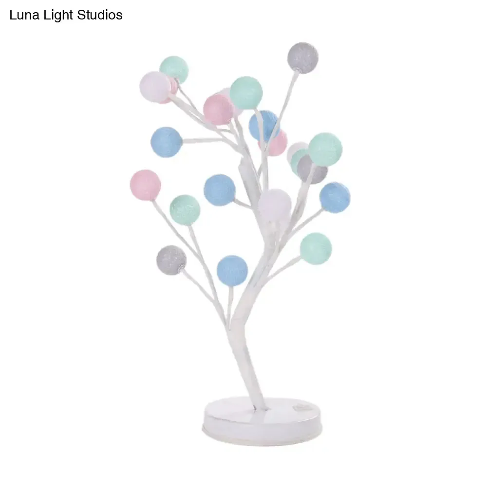 Art Deco LED Night Table Lamp with Cotton Thread Ball Tree Design - Pink/Blue/Green