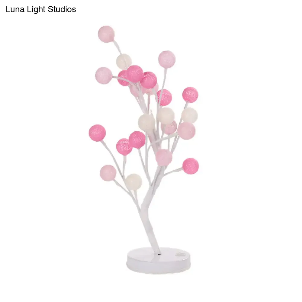 Art Deco LED Night Table Lamp with Cotton Thread Ball Tree Design - Pink/Blue/Green