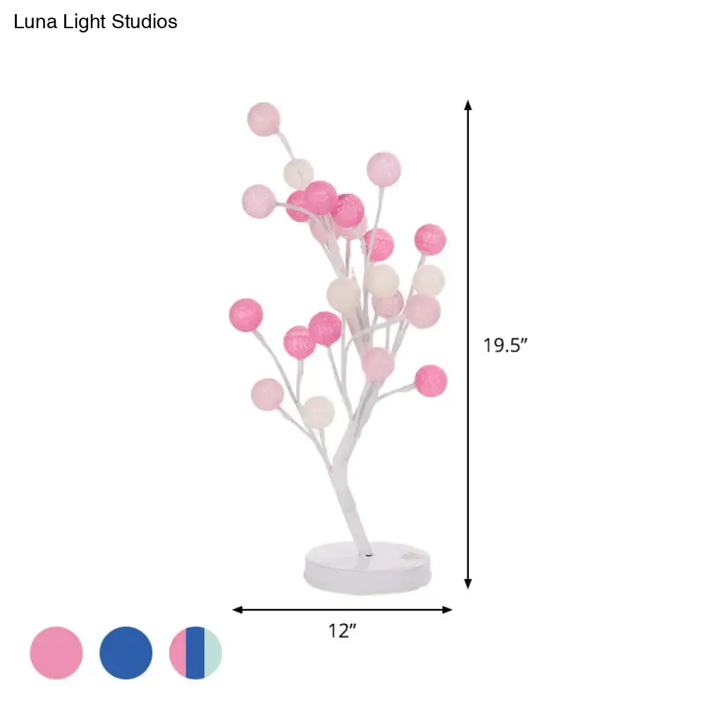 Art Deco LED Night Table Lamp with Cotton Thread Ball Tree Design - Pink/Blue/Green