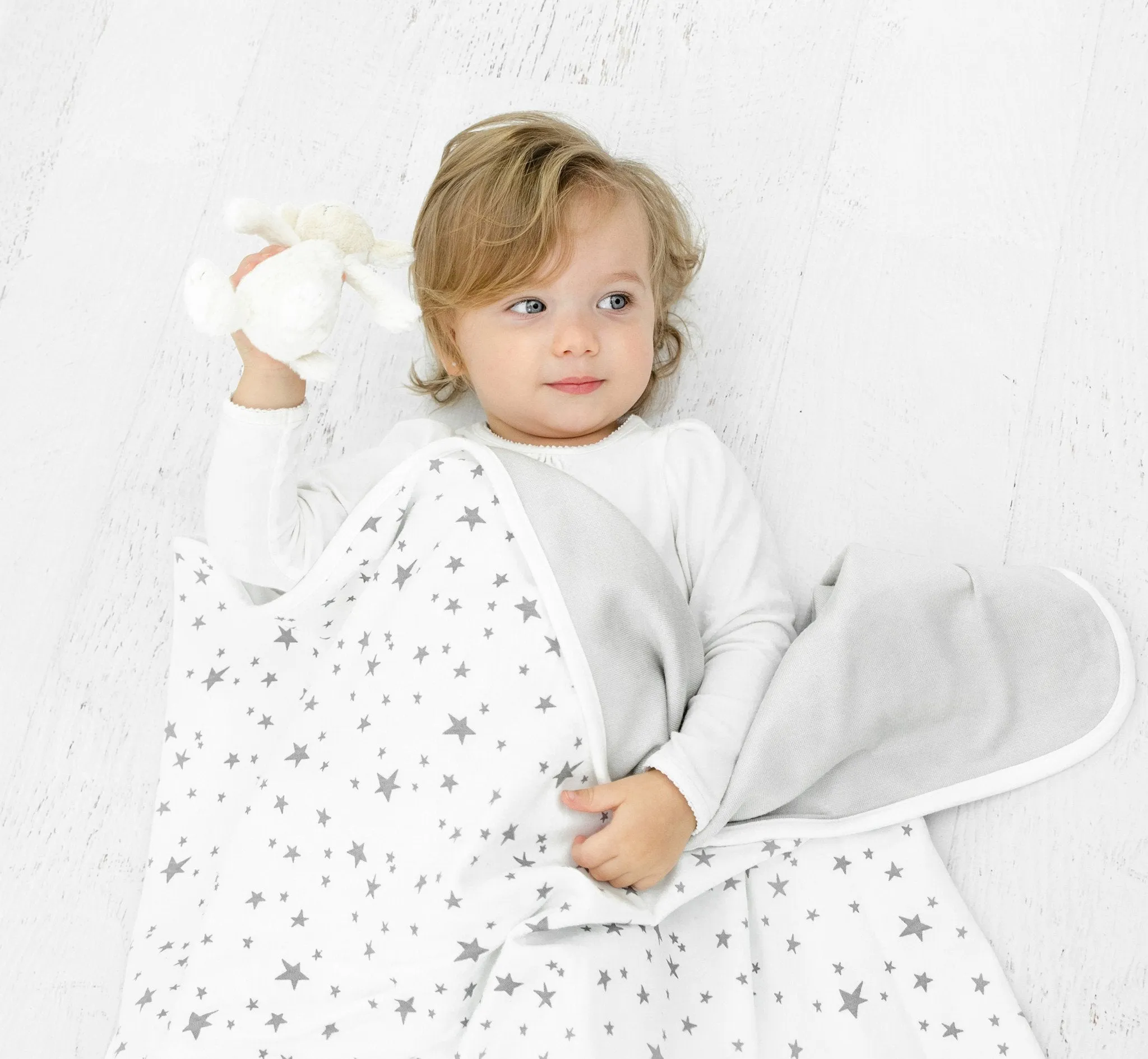 BABY Blanket, 4 Season Stroller Merino Wool & Organic Cotton Blanket, 40" x 31.5", Star White