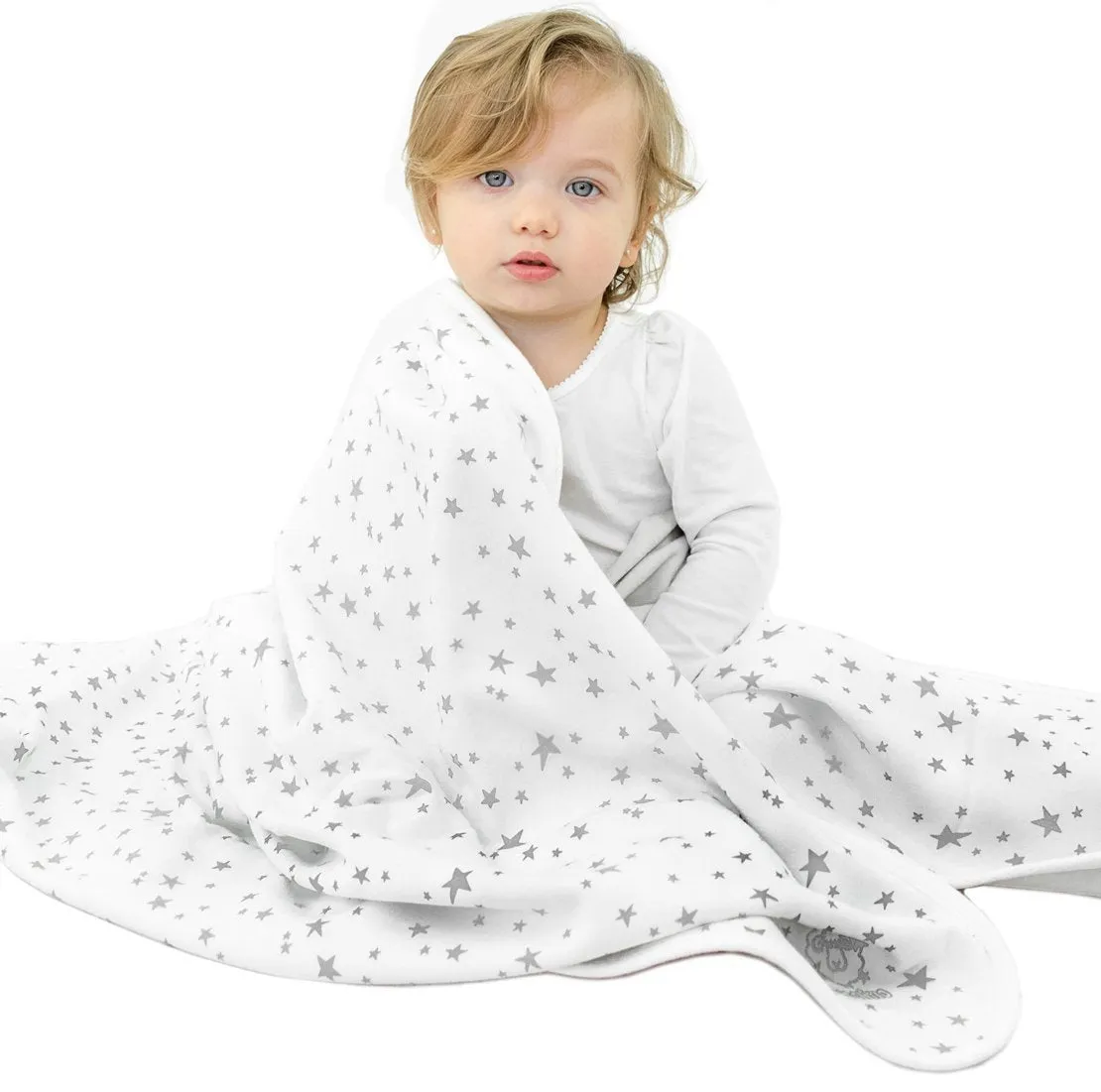 BABY Blanket, 4 Season Stroller Merino Wool & Organic Cotton Blanket, 40" x 31.5", Star White