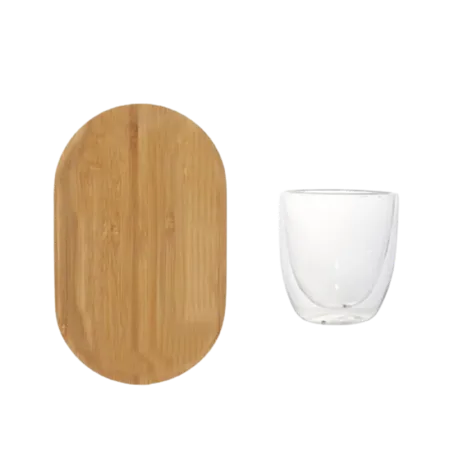 Barista Double Wall Latte Cup 310ml with Bamboo Saucer Tray 10239