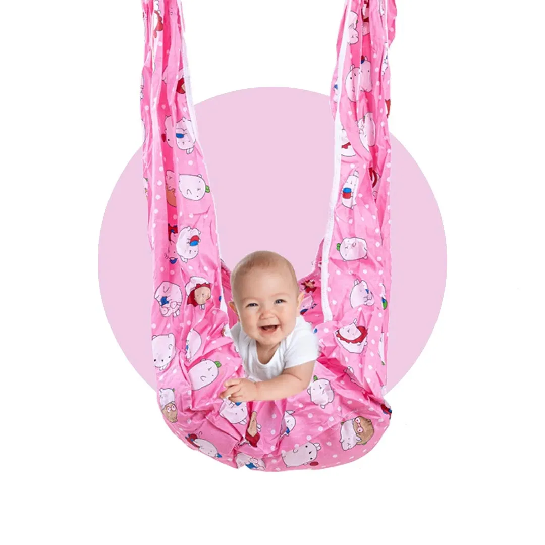 BAYBEE 2 in 1 Newborn Hanging Swing Cradle with Mosquito net and Spring Baby Boy's and Girl's Sleep Cotton Randy/Jhula/Jhoola/Bedding Set with Net for 0 to 2 Years (Randy, Pink)