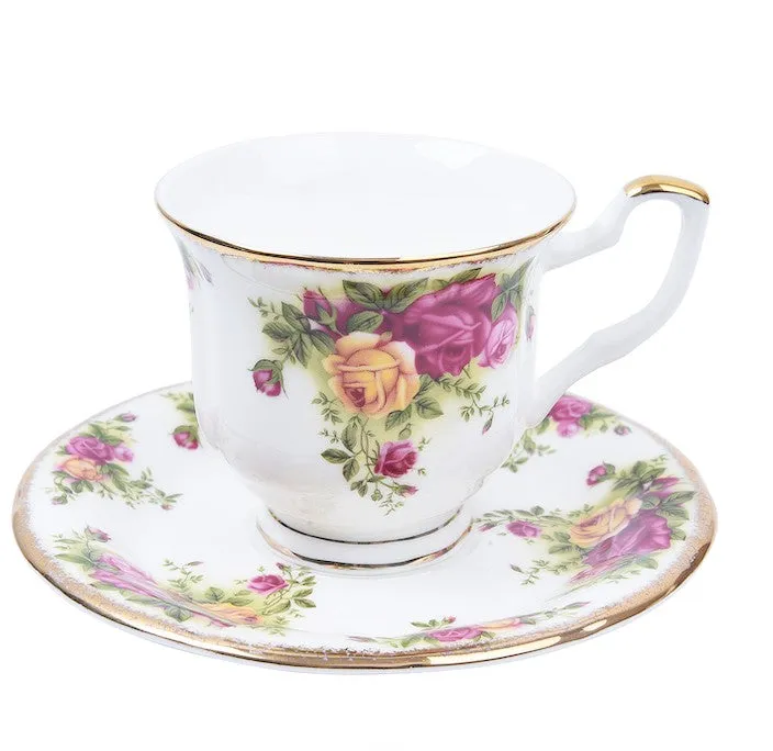 Beautiful British Flower Tea Cups, Unique Porcelain Cup and Saucer, Elegant Ceramic Coffee Cups, Creative Bone China Porcelain Tea Cup Set