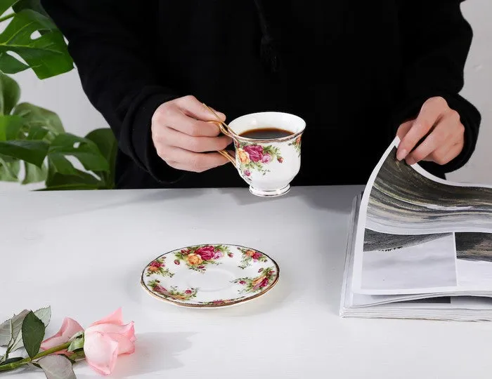 Beautiful British Flower Tea Cups, Unique Porcelain Cup and Saucer, Elegant Ceramic Coffee Cups, Creative Bone China Porcelain Tea Cup Set