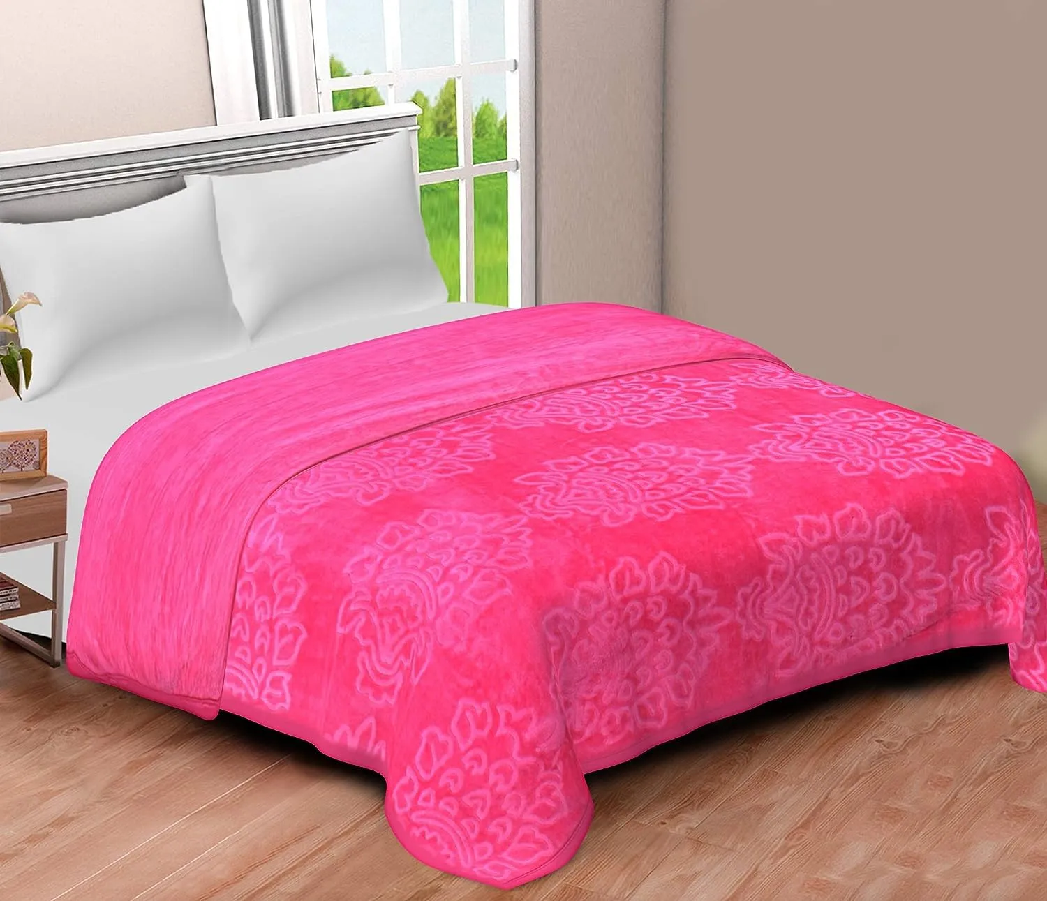 BENAVJI Mink Floral Embossed Super Soft Heavy Bed Velvet for Winter Blanket Quilt Rajai (Pink, Double)