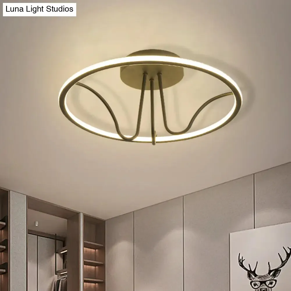 Black Acrylic LED Flush Ceiling Lamp - Minimalist Circular Semi Flush Mount Light for Bedroom