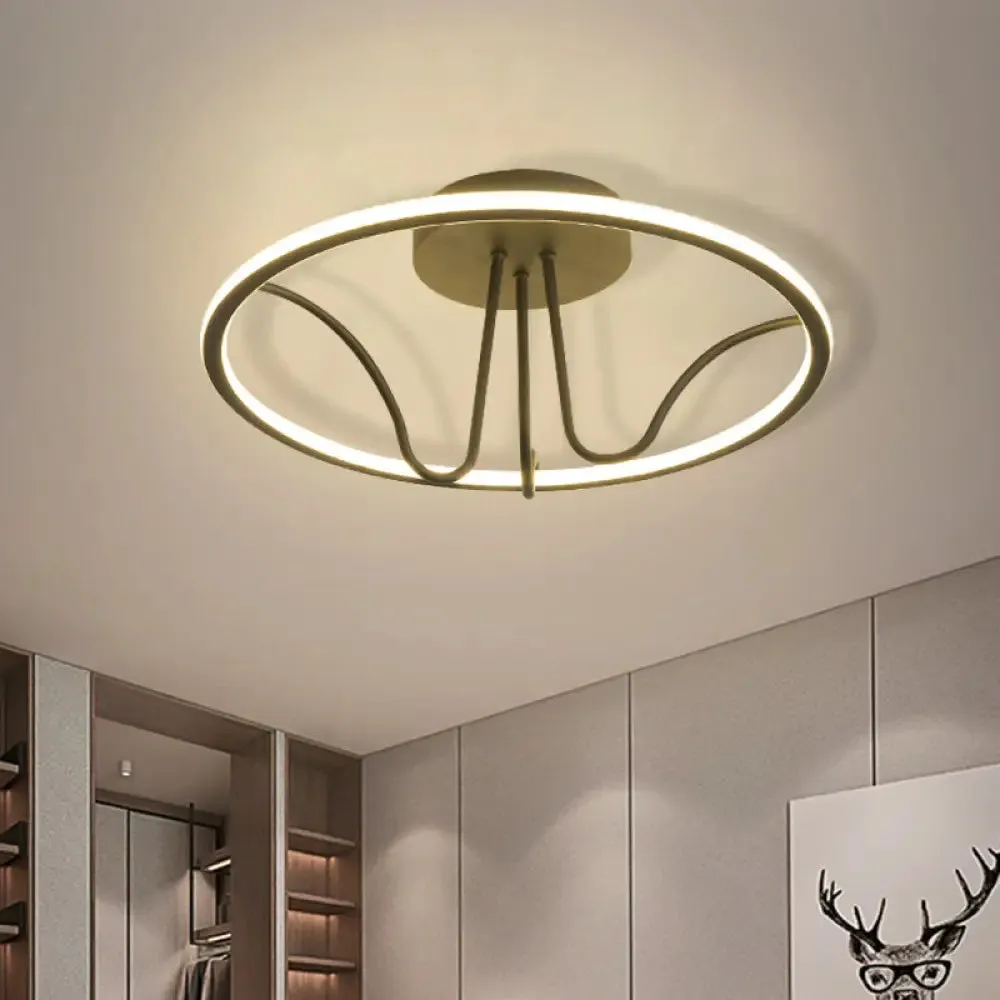 Black Acrylic LED Flush Ceiling Lamp - Minimalist Circular Semi Flush Mount Light for Bedroom