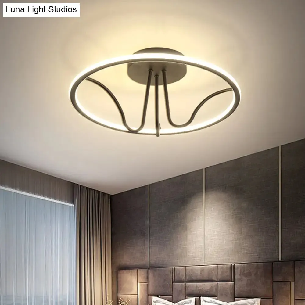 Black Acrylic LED Flush Ceiling Lamp - Minimalist Circular Semi Flush Mount Light for Bedroom