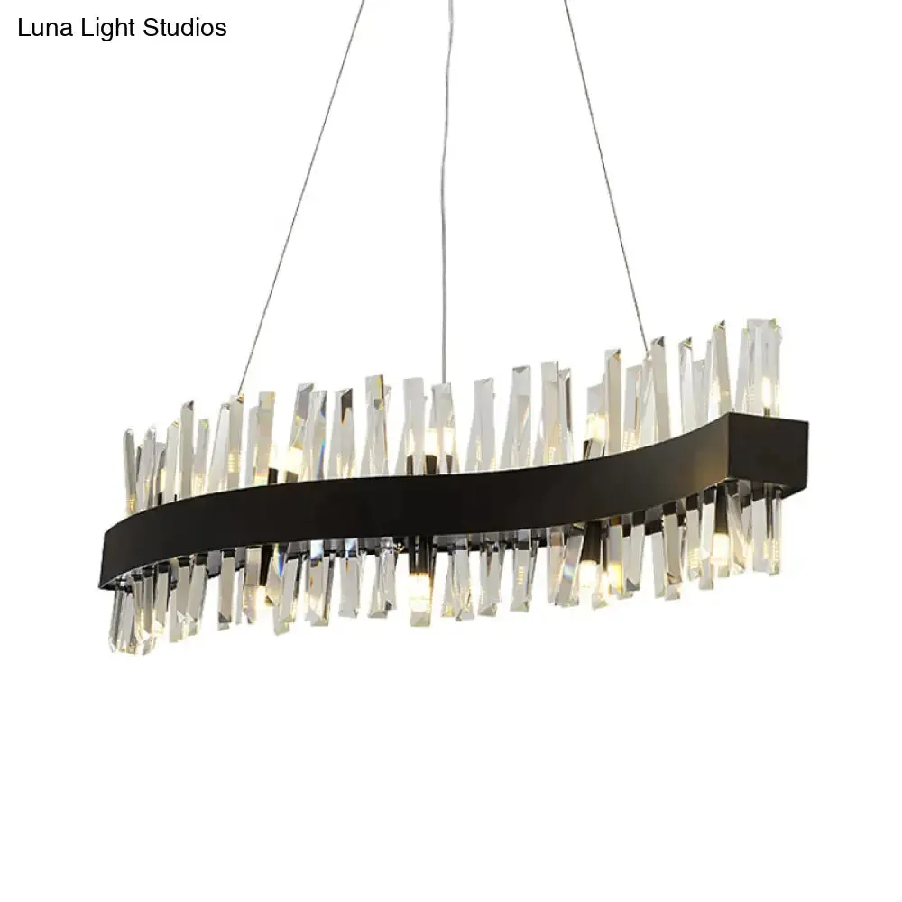 Black Crystal Block LED Pendant Ceiling Light: Traditional Wave Chandelier Lighting Fixture