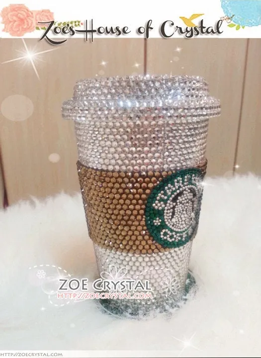 BLING  Bedazzled STARBUCKS Coffee Cup / Mug / Tumbler Glitter Sparky Shinny with Swarovski Crystal Rhinestone Diamond - with Cozy