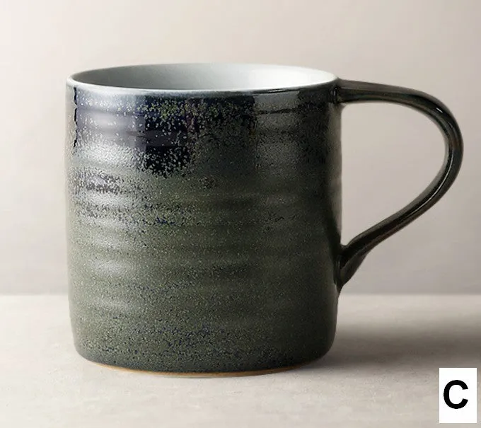 Blue Green Black Ceramic Coffee Mugs, Creative Handmade Coffee Mugs, Large Modern Handmade Pottery Coffee Cup, Large Capacity Coffee Mugs