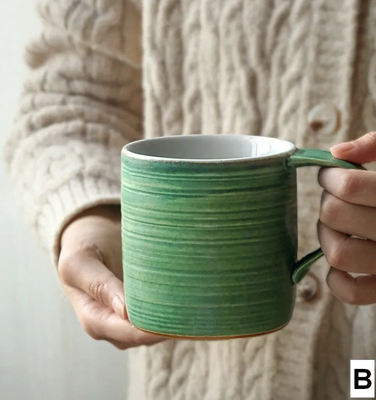 Blue Green Black Ceramic Coffee Mugs, Creative Handmade Coffee Mugs, Large Modern Handmade Pottery Coffee Cup, Large Capacity Coffee Mugs