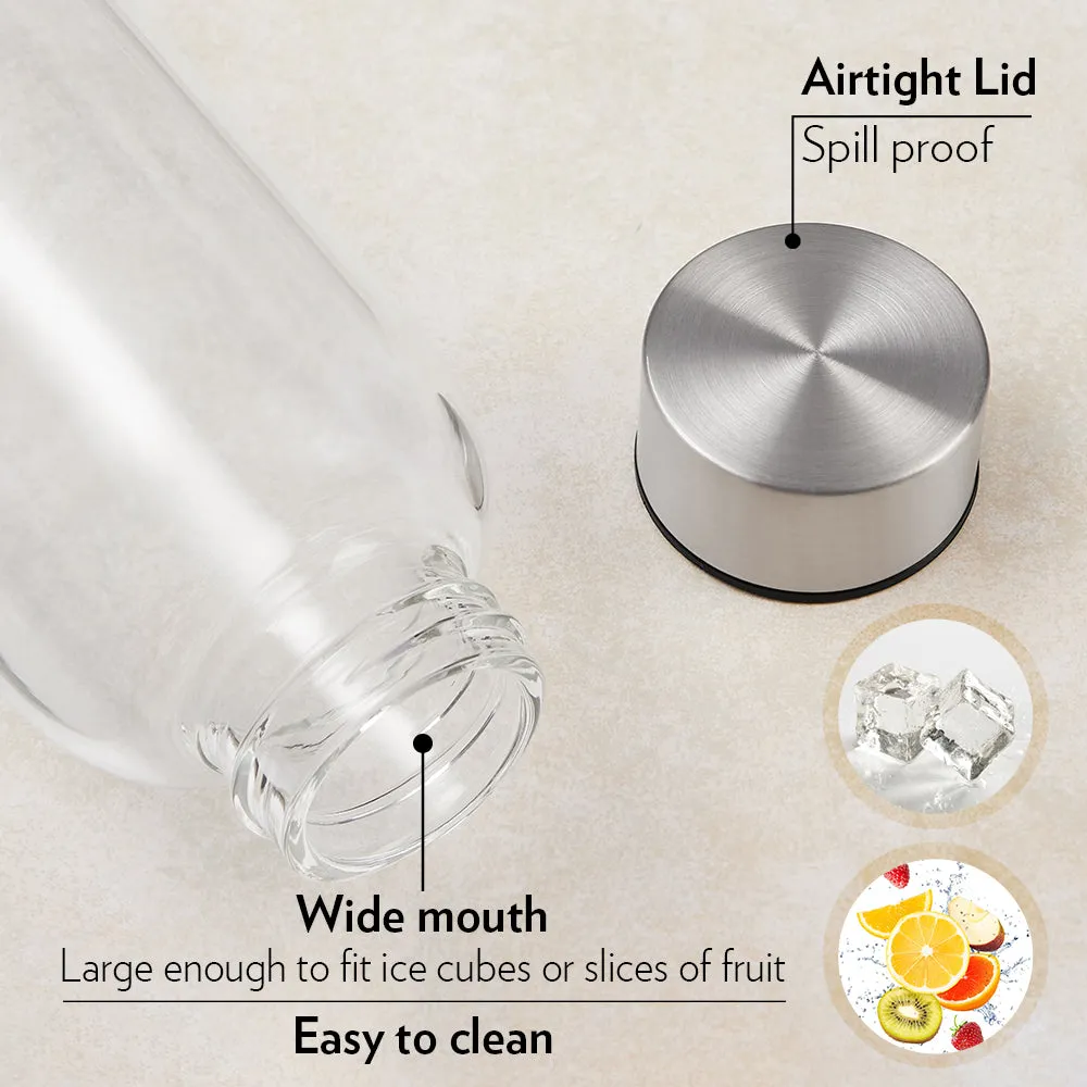 Borosil Crysto Slim Glass Bottle - SS Lid