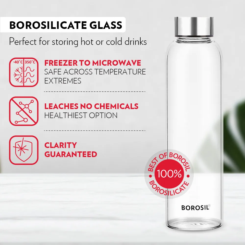 Borosil Crysto Slim Glass Bottle - SS Lid